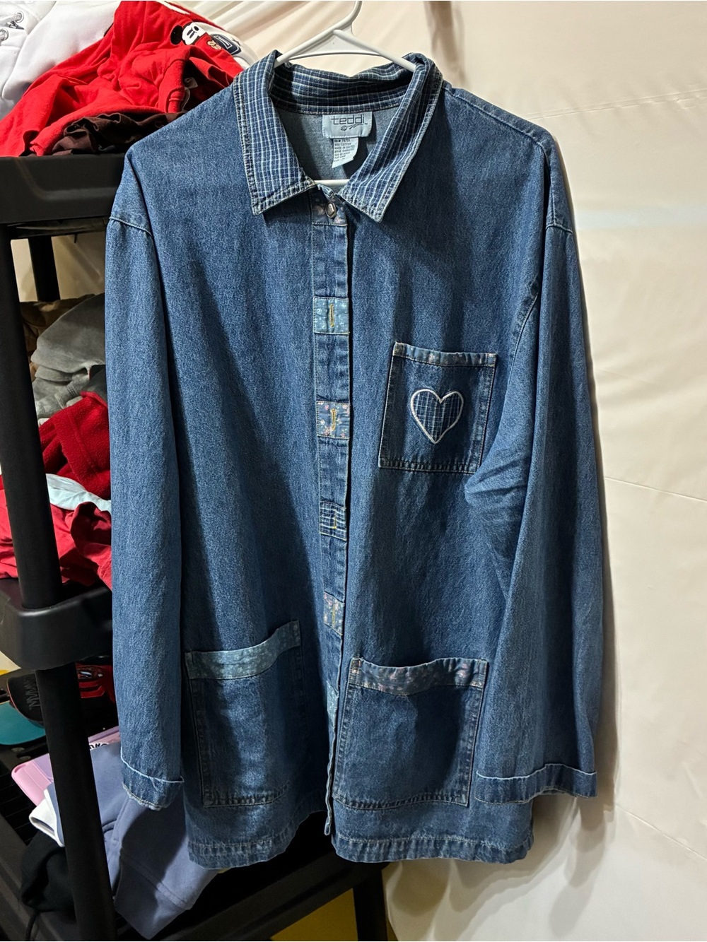 Teddi Blue Denim Shirt Jacket with Heart Patch
